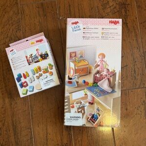 Haba Little Friends Dollhouse Nursery Furniture Set + Kitchen Accessories - NIB